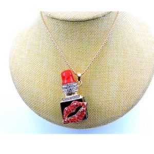 Glamorous Red Lipstick Necklace